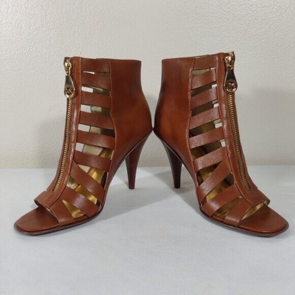 MICHAEL Michael Kors Leather Strappy Front Zip Stiletto Heel Sandal - 8 - Picture 7 of 10